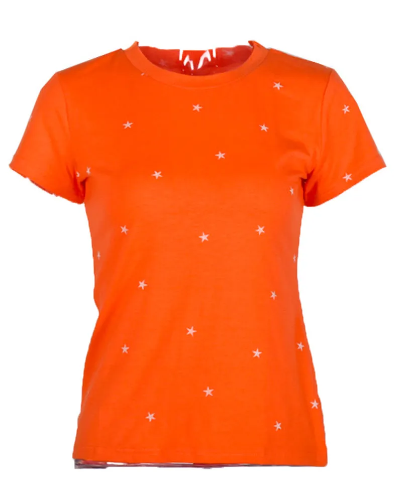 Orange Pentagram Round Neck Short Sleeve Tops