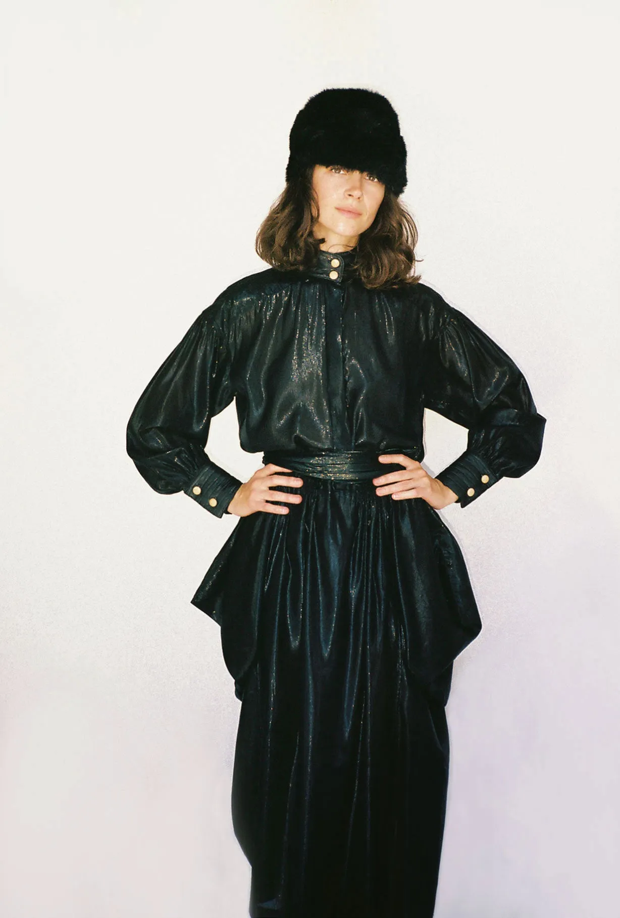 Paisano Blouse Black & Gold Silk Lame’ {Made to Order}