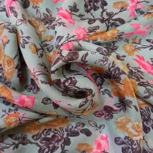 Pastel Green Color Silk Fabric With Printed Floral Motifs -1.4-Mtr