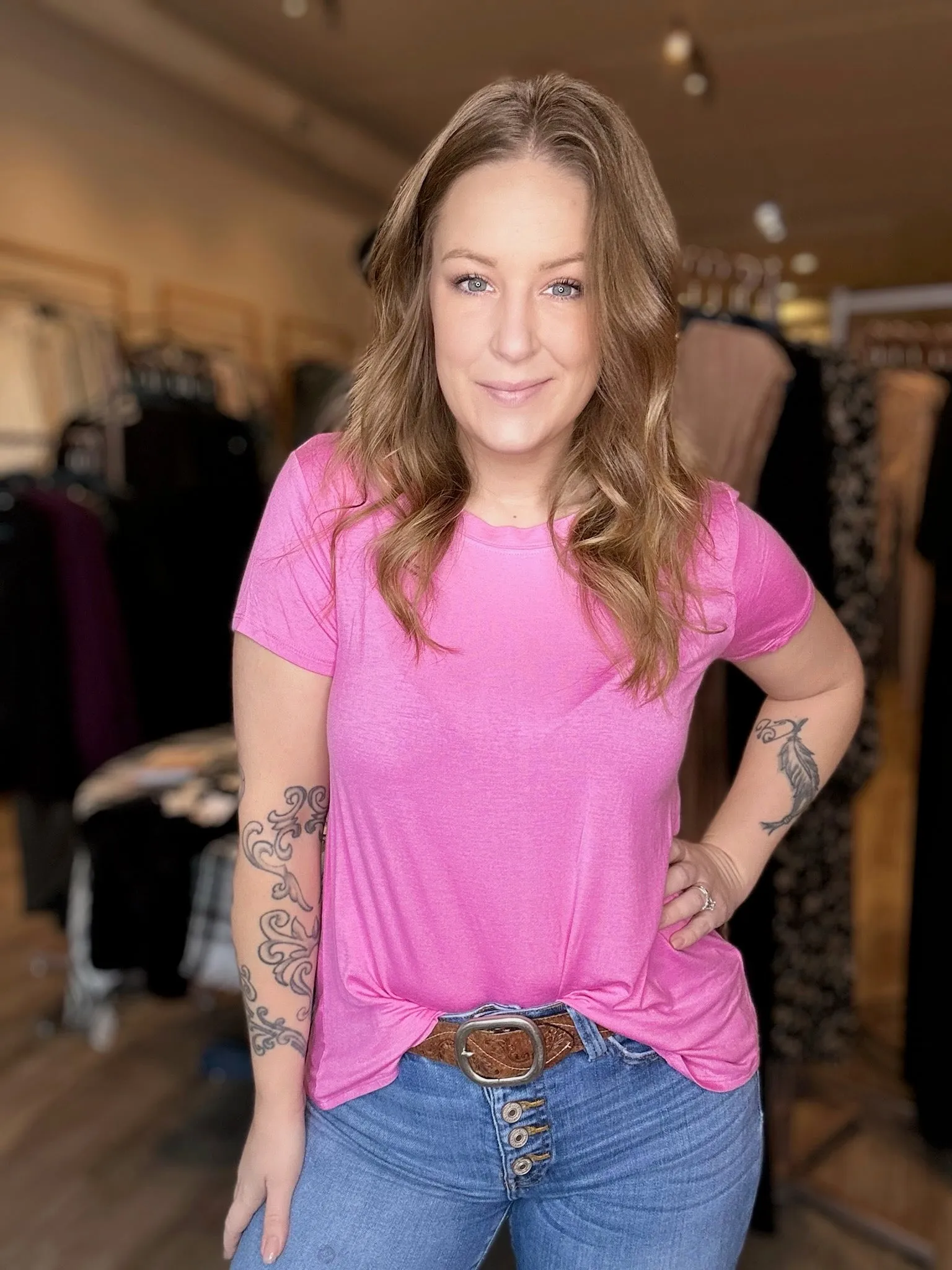 Pink Flowy Short Sleeve Top
