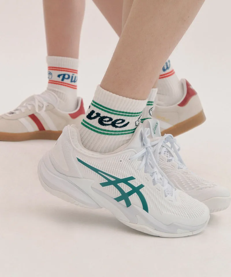PIV'VEE Stripe Crew Socks - Cloud White/ Green