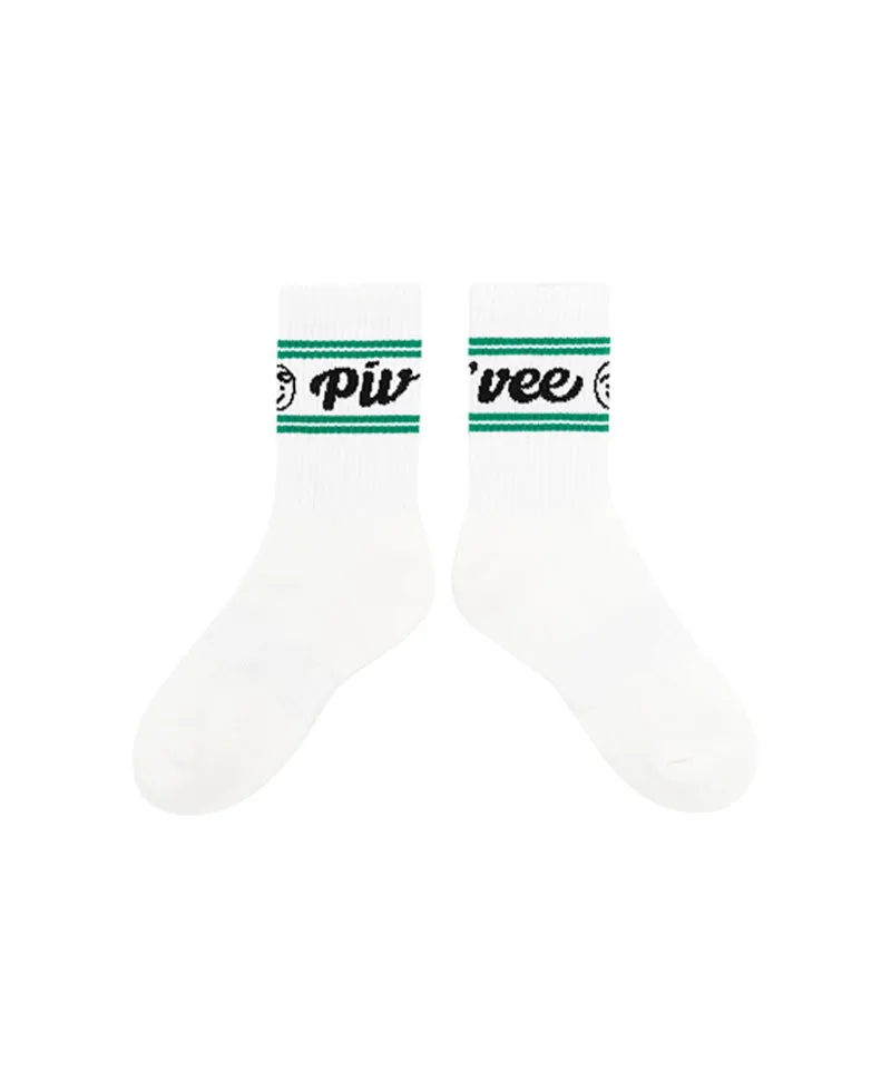 PIV'VEE Stripe Crew Socks - Cloud White/ Green
