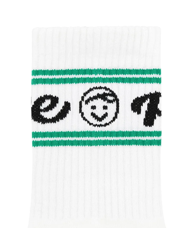 PIV'VEE Stripe Crew Socks - Cloud White/ Green