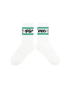 PIV'VEE Stripe Crew Socks - Cloud White/ Green