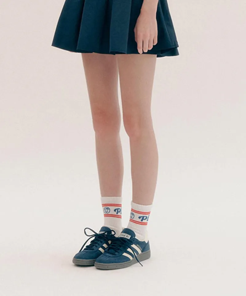 PIV'VEE Stripe Crew Socks - Cloud White/ Red