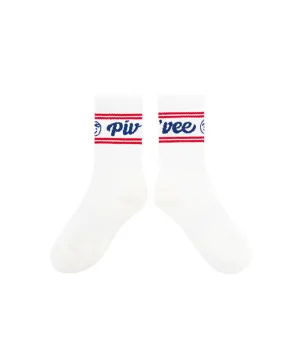 PIV'VEE Stripe Crew Socks - Cloud White/ Red