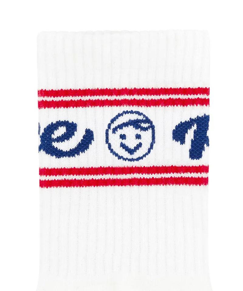 PIV'VEE Stripe Crew Socks - Cloud White/ Red