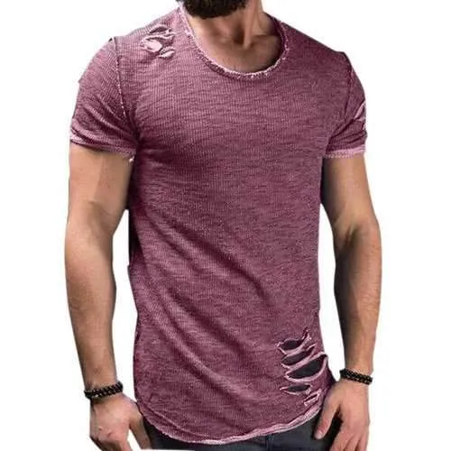 Plus Size Holes Slim Fit Casual T Shirts