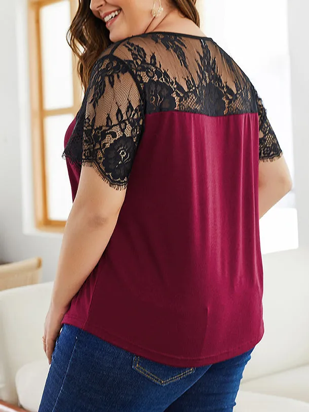 Plus Size Lace Patchwork Women Tops Shirt