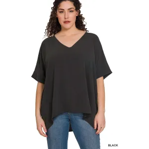 Plus Woven Airflow V-neck Dolman Short Sleeve Top