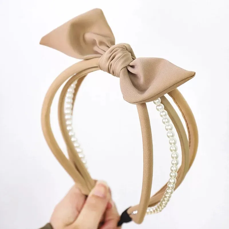 Poppy-Skin Plastic Pearl Ribbon Hairband