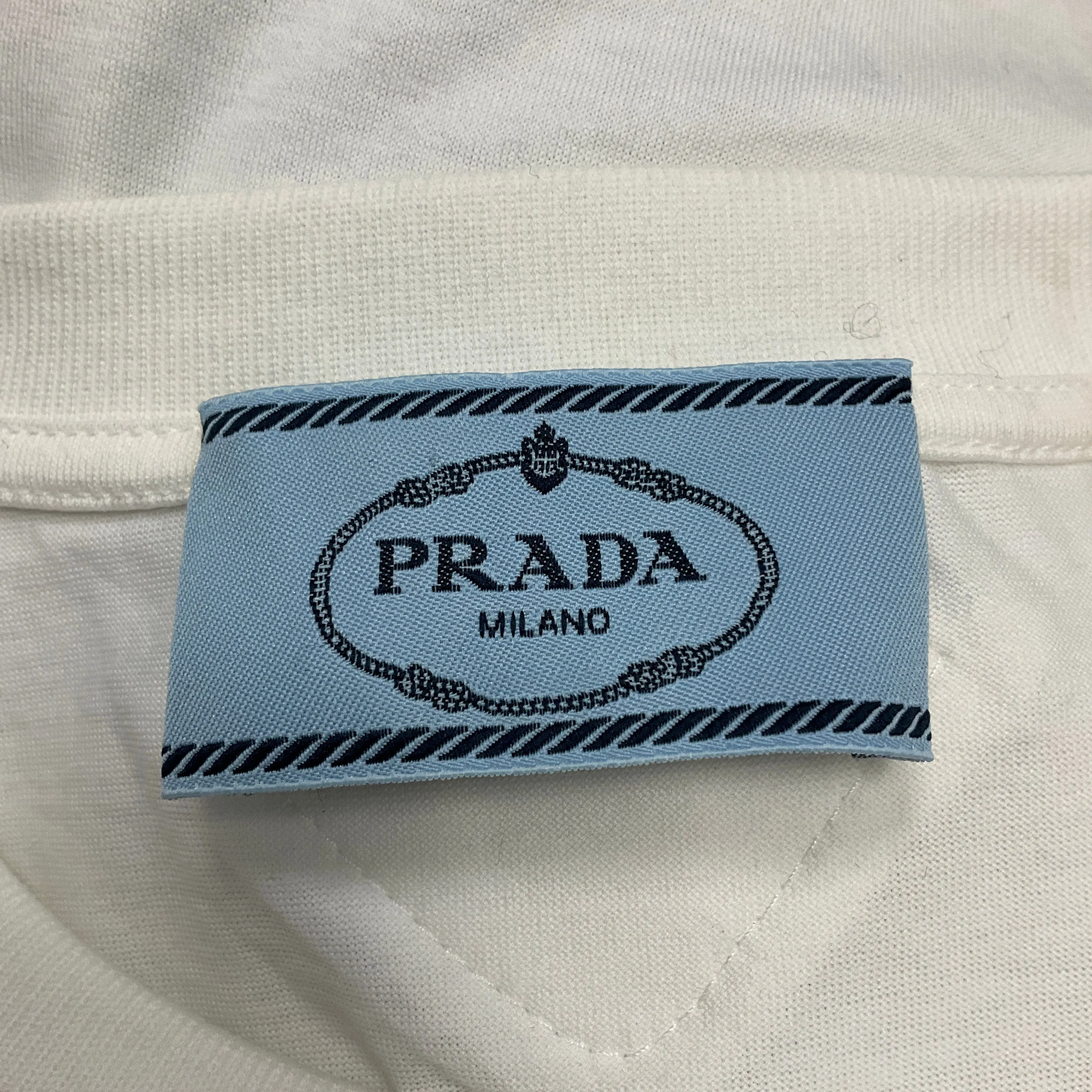 Prada White 2018 Logo Patch Short Sleeved Cotton T-Shirt