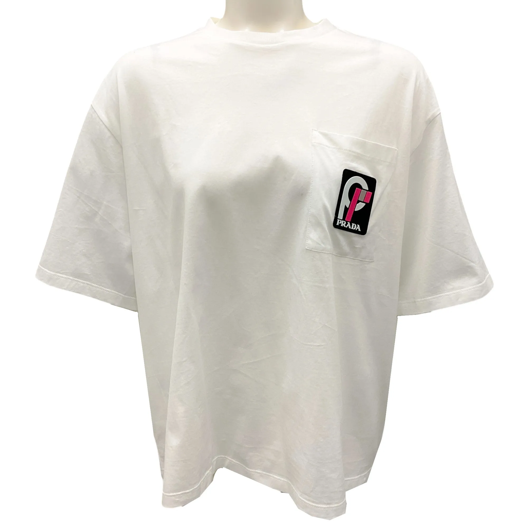 Prada White 2018 Logo Patch Short Sleeved Cotton T-Shirt
