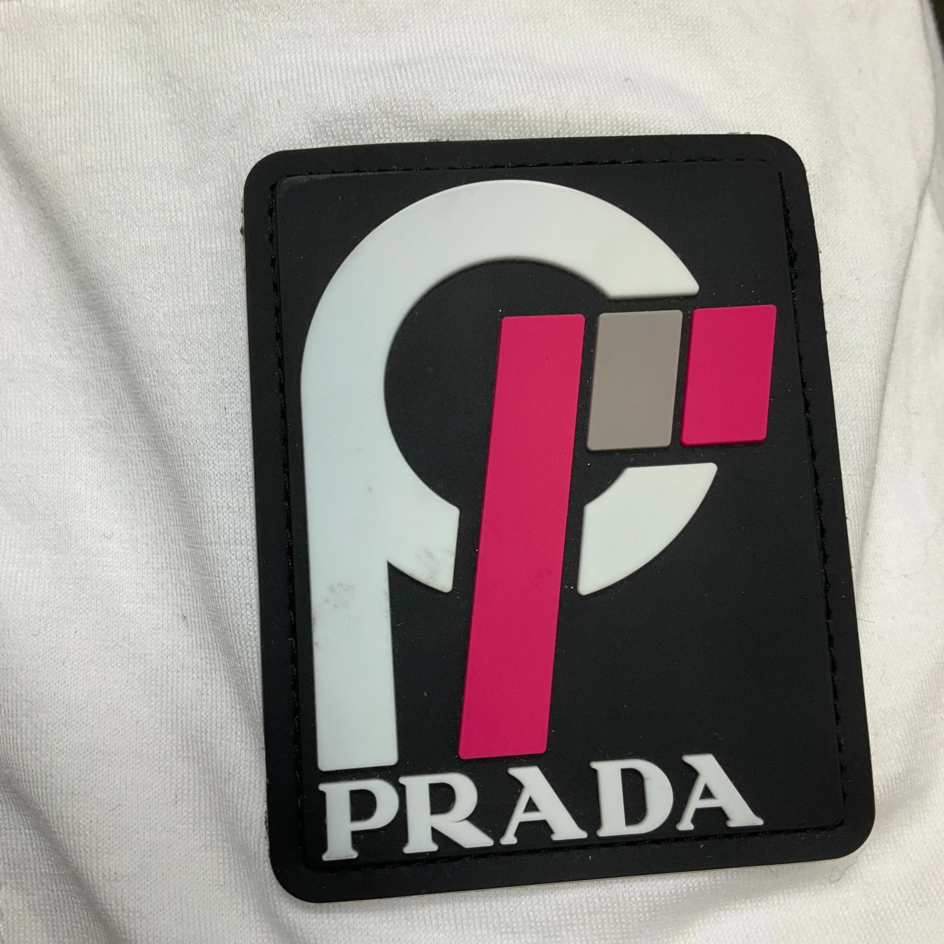 Prada White 2018 Logo Patch Short Sleeved Cotton T-Shirt