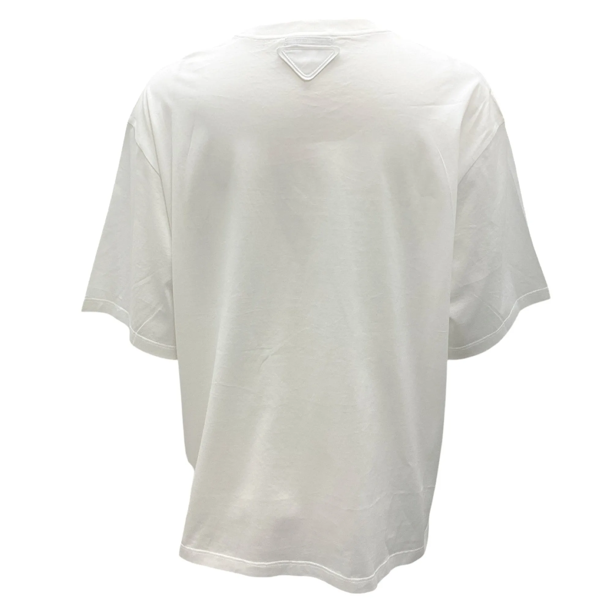 Prada White 2018 Logo Patch Short Sleeved Cotton T-Shirt