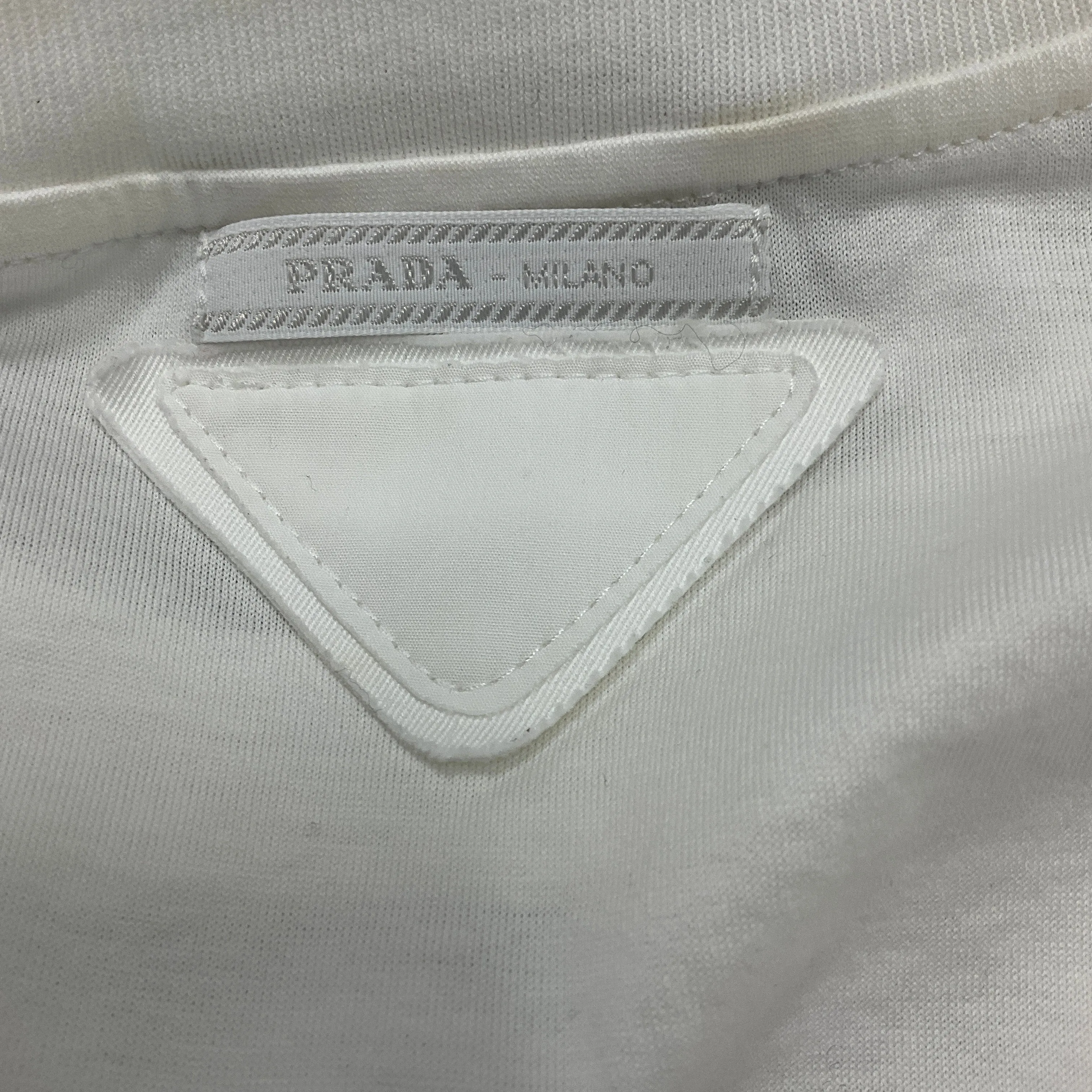 Prada White 2018 Logo Patch Short Sleeved Cotton T-Shirt