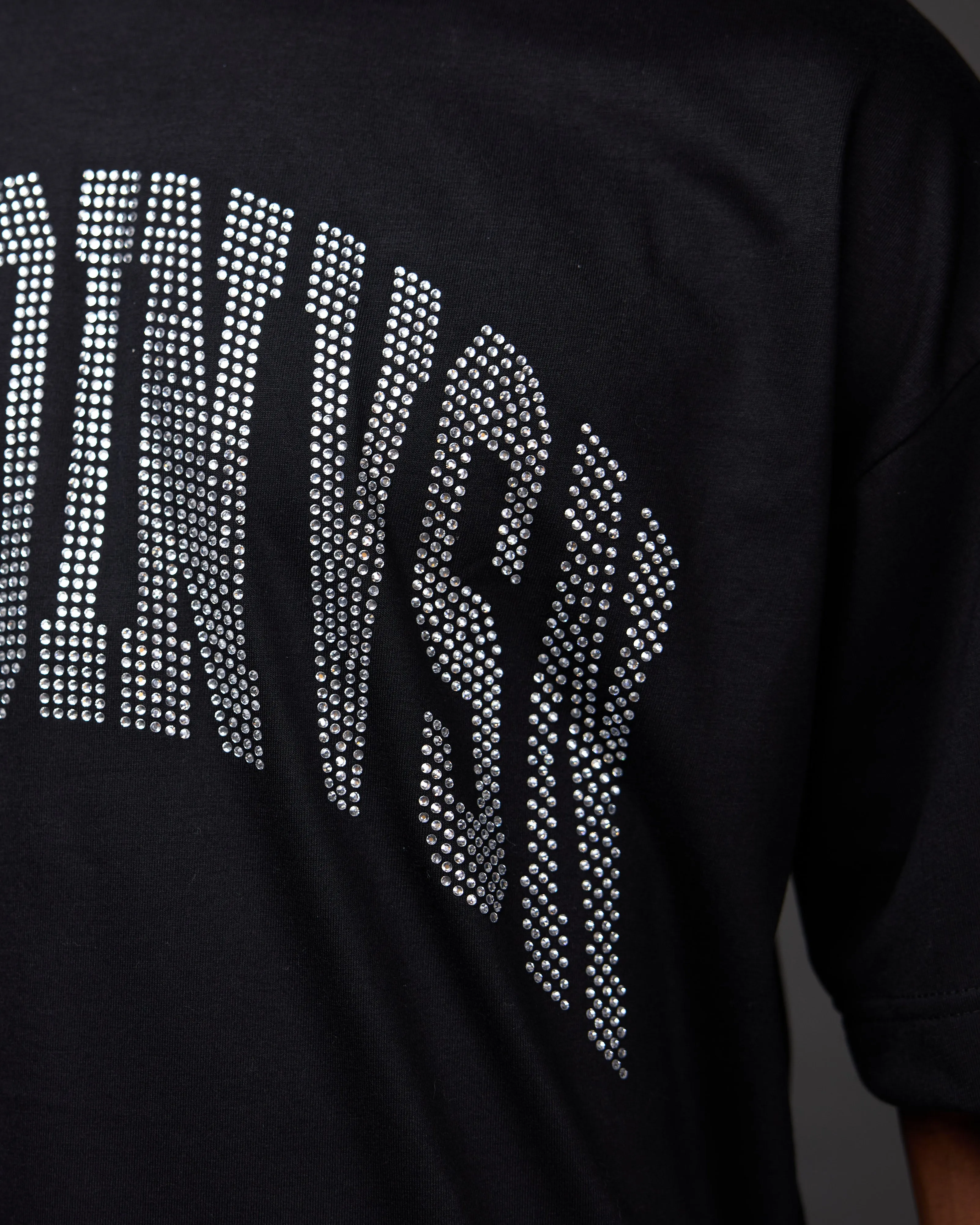 Premium “Stone” Oversized Shirt (Black/Rhinestone)