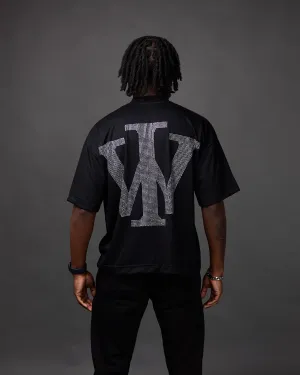 Premium “Stone” Oversized Shirt (Black/Rhinestone)