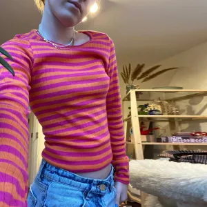 Preppy Y2K Striped Rib Knitted Crop Long Sleeve Knit Top
