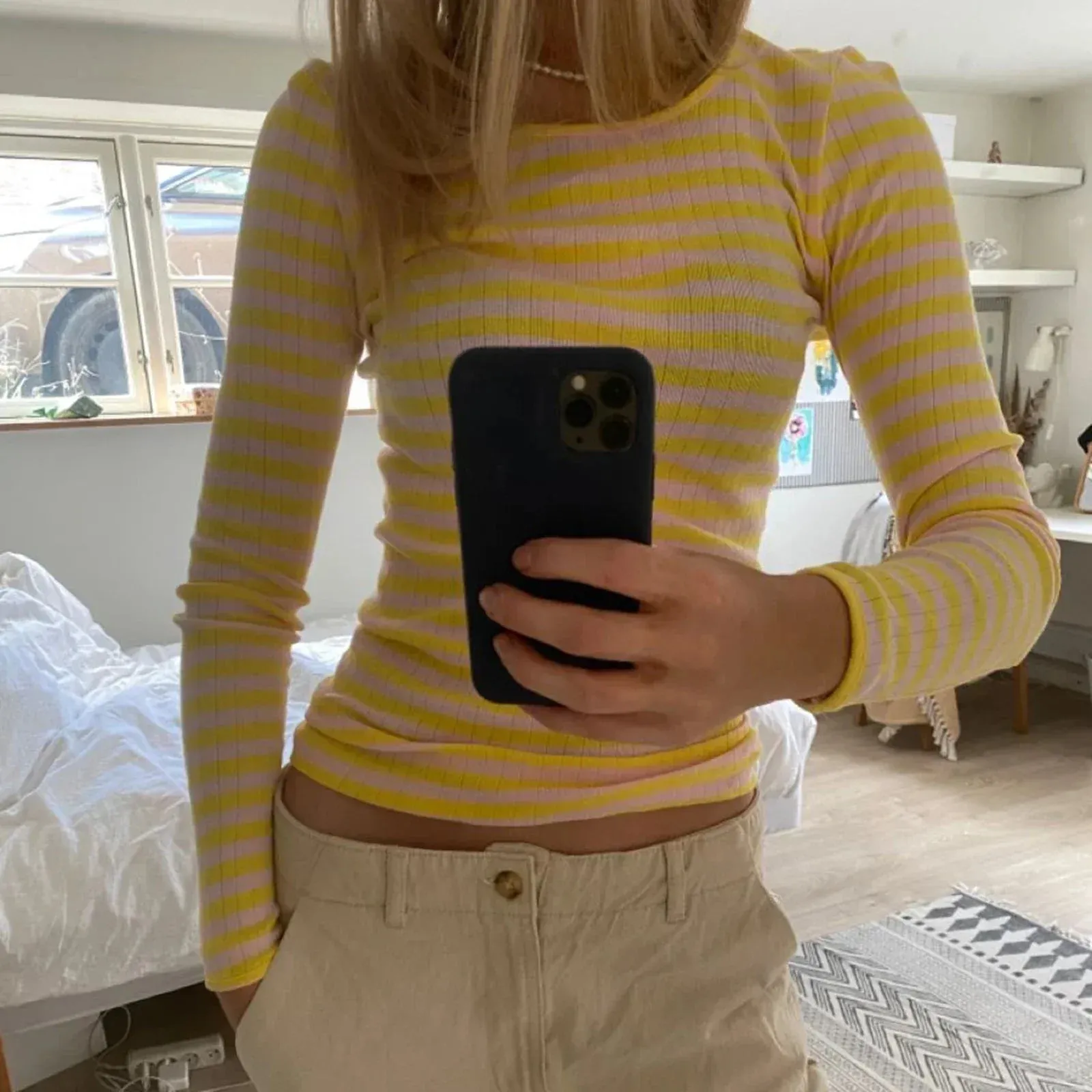 Preppy Y2K Striped Rib Knitted Crop Long Sleeve Knit Top