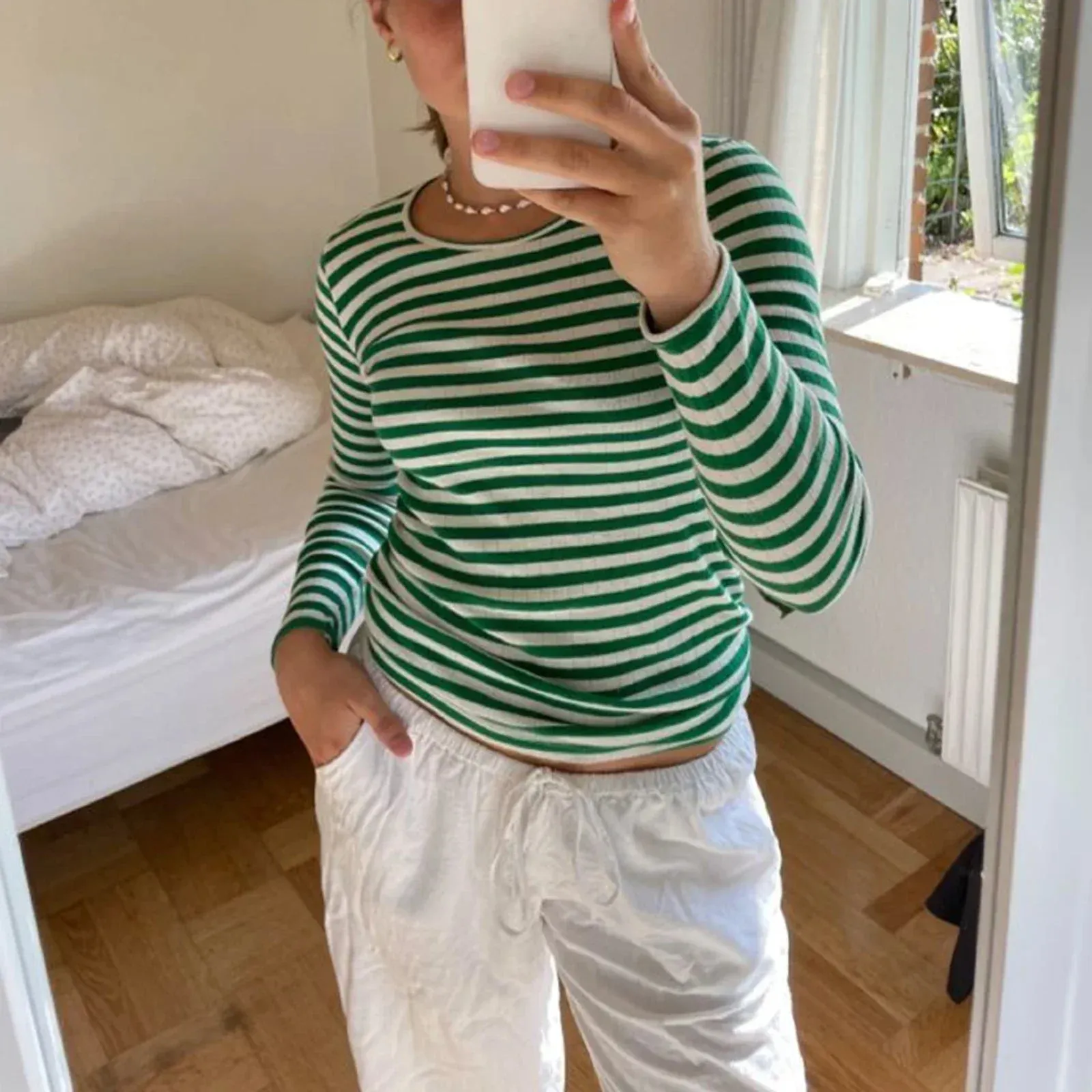 Preppy Y2K Striped Rib Knitted Crop Long Sleeve Knit Top