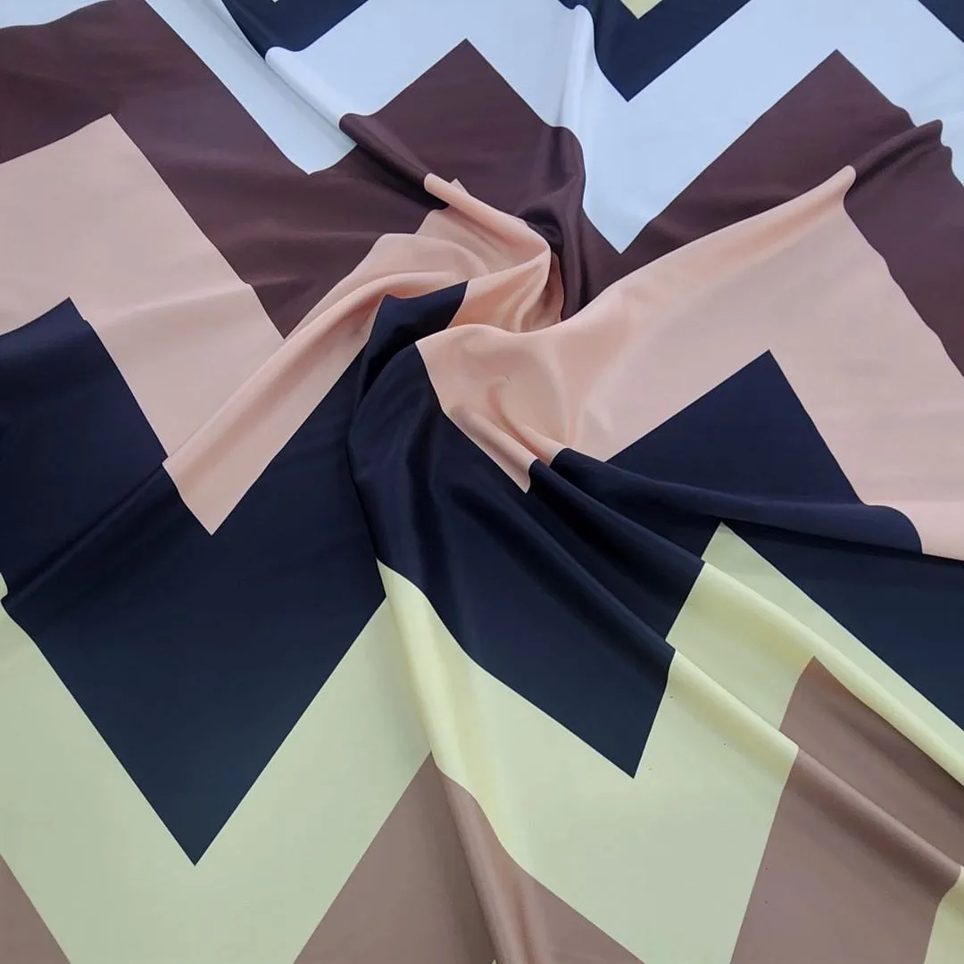 Printed Wave Satin Fabric Peach/Cream150cm