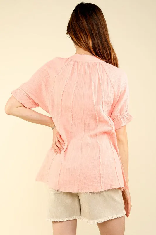 Puff Sleeve Cotton Gauze Shirts Blouse T