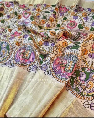 Pure kanchi pen kalamkari Saree in kanchi border | kanchi saree | Authentic pattu Saree | Handloom Saree | pattu saree