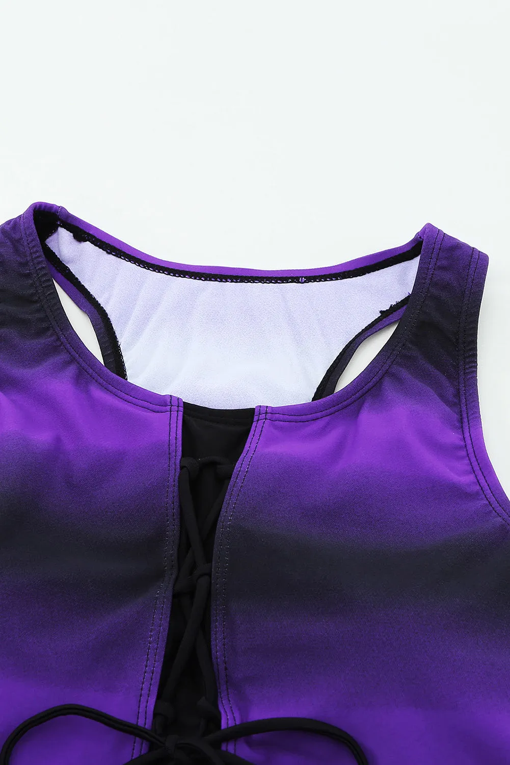 Purple Black Ombre Print Racerback Tankini Swimsuit