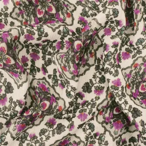 Purple-Multi Famous Designer Viscose Silk Printed Crinkled Chiffon Fabric