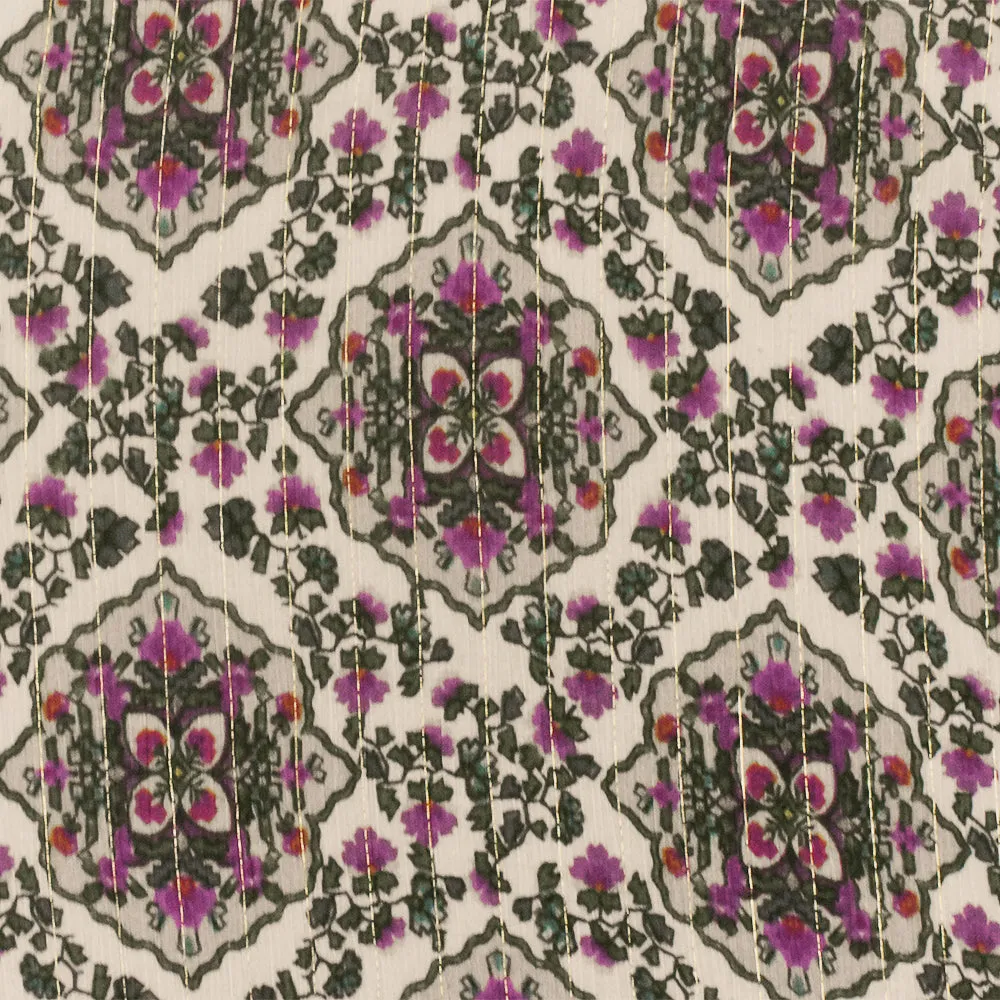 Purple-Multi Famous Designer Viscose Silk Printed Crinkled Chiffon Fabric