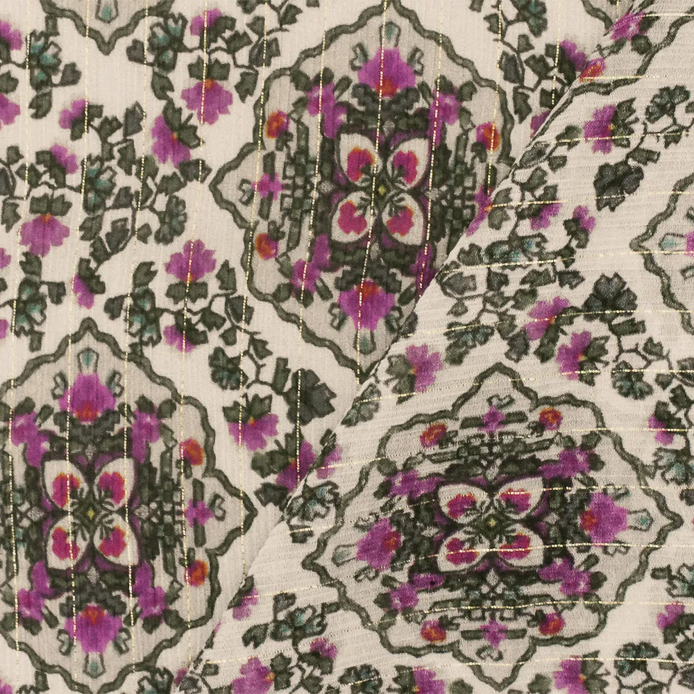 Purple-Multi Famous Designer Viscose Silk Printed Crinkled Chiffon Fabric