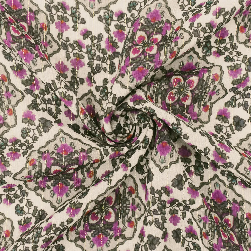 Purple-Multi Famous Designer Viscose Silk Printed Crinkled Chiffon Fabric