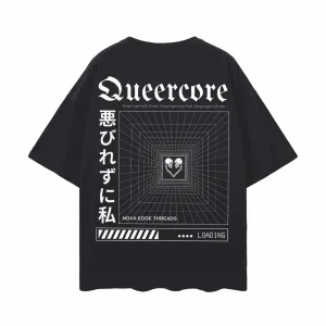 Queercore Graphic T-Shirt Punk Gothic Japanese Streetwear Style back of Black Oversize Deep Drop Shoulder Tee