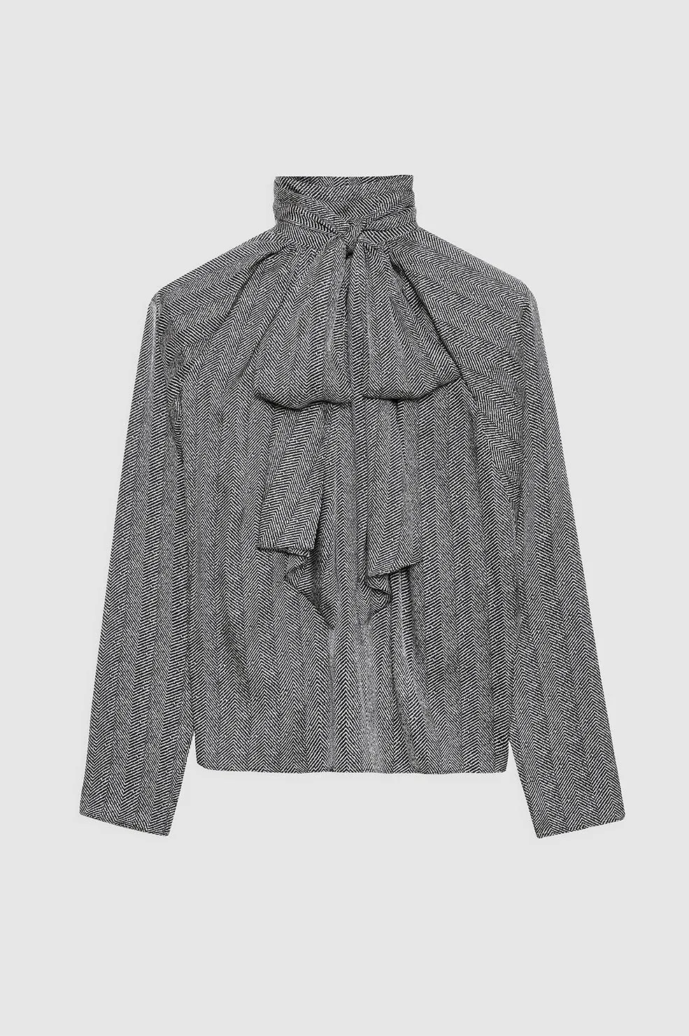 Rachel Top - Black And White Herringbone