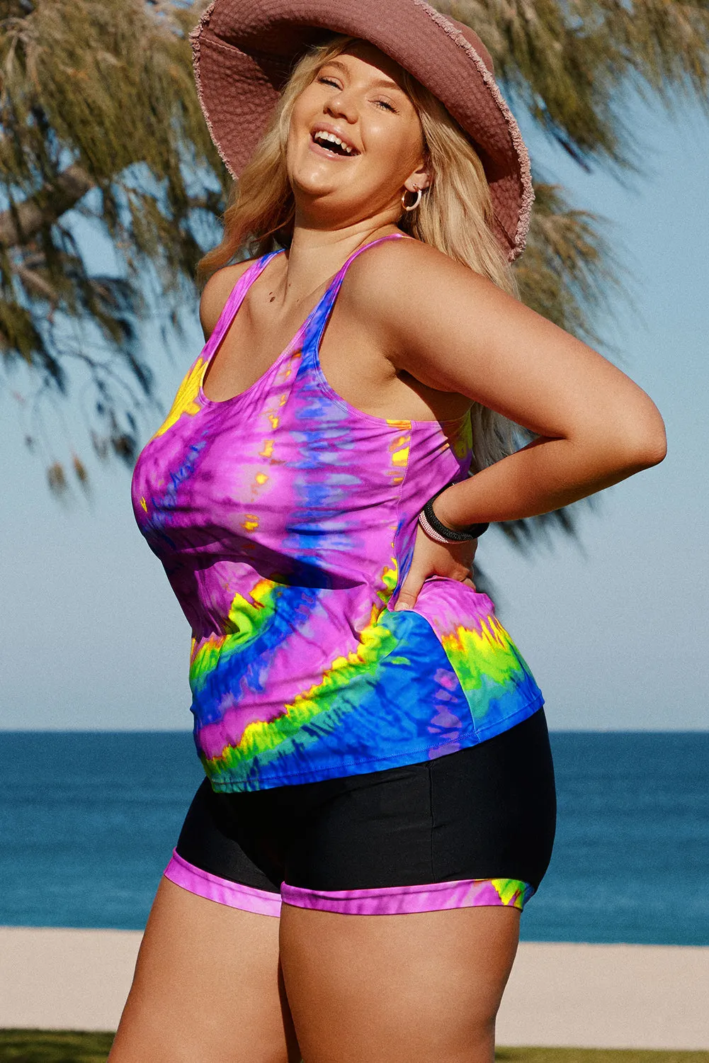 Rainbow Tie-dye Plus Size Tankini