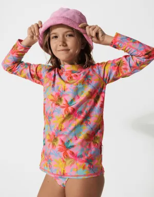Rash Guard Bikini Set Pink Palm
