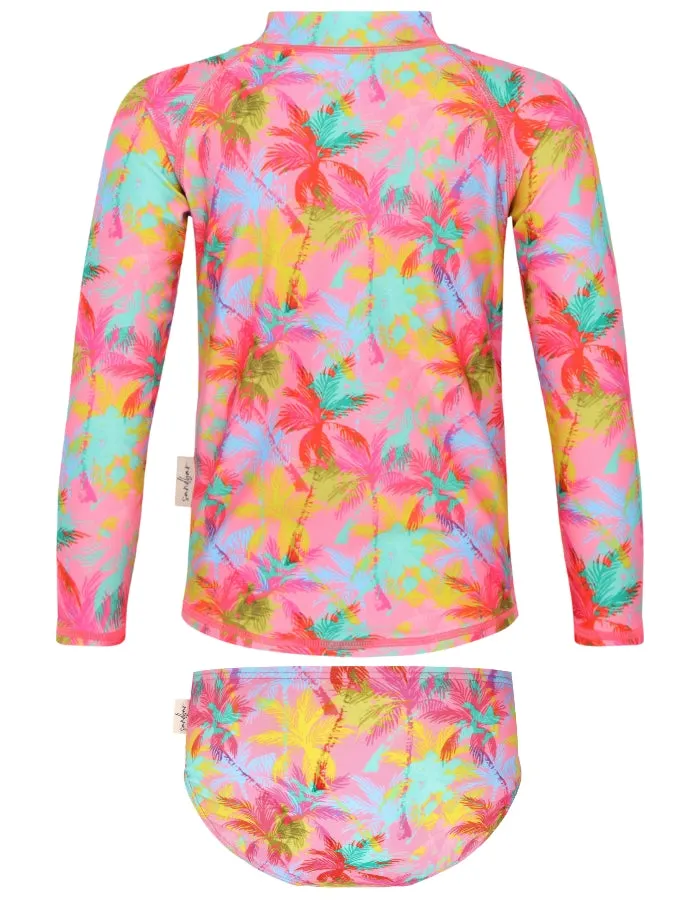 Rash Guard Bikini Set Pink Palm