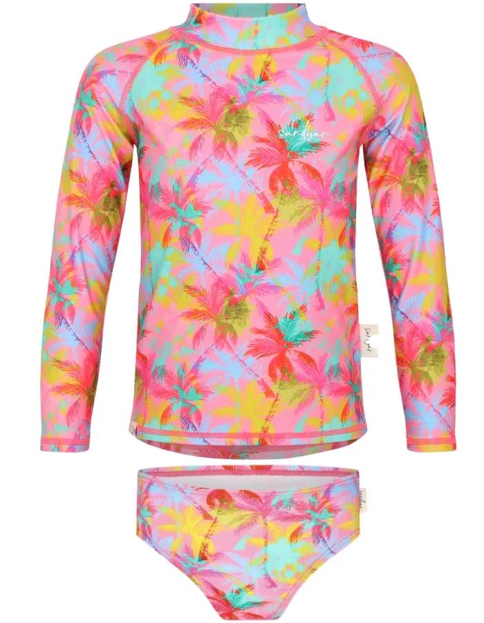 Rash Guard Bikini Set Pink Palm