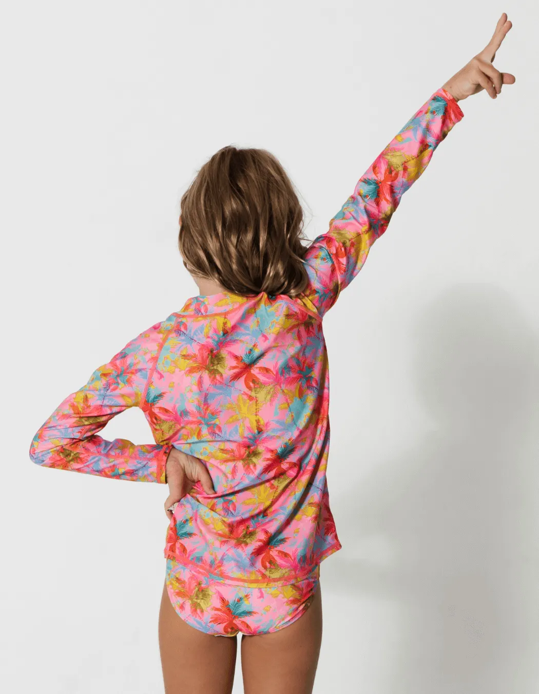 Rash Guard Bikini Set Pink Palm