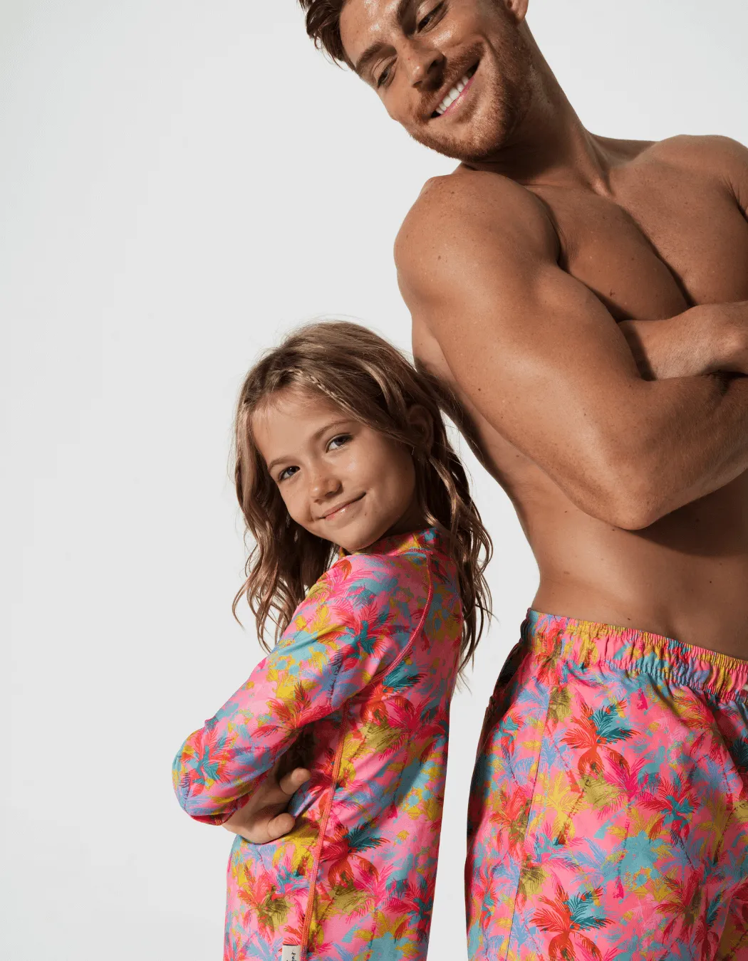 Rash Guard Bikini Set Pink Palm