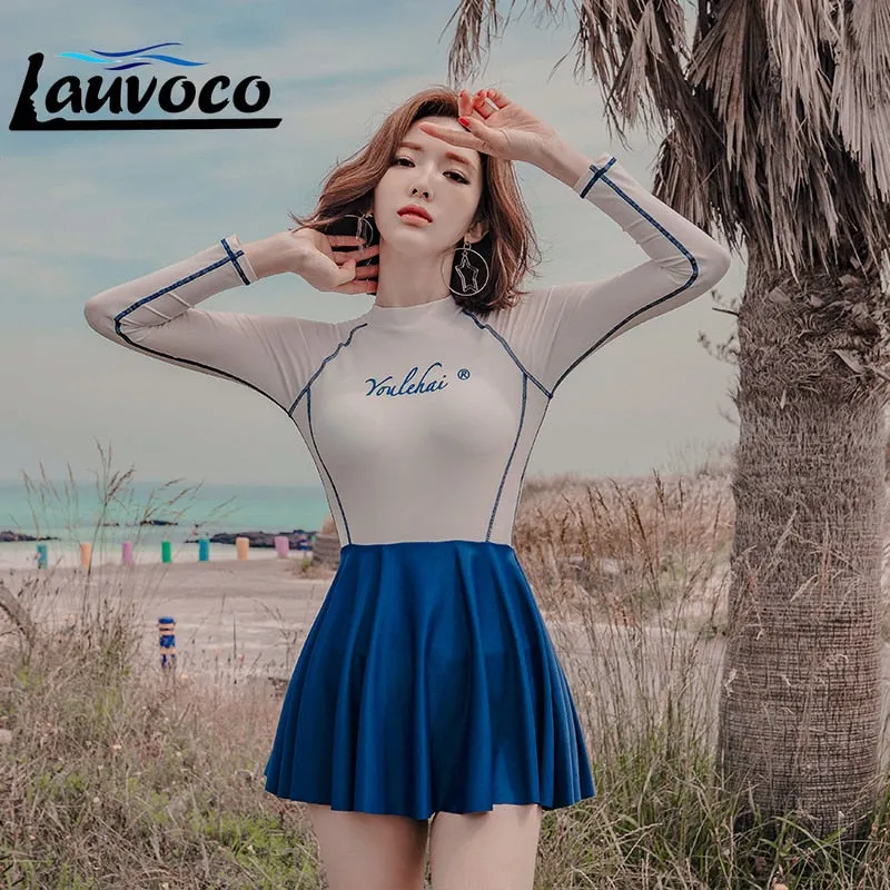 Rash Guards Women Long Sleeve Bathing Suit Swim Shirt Female Swimwear Skirt Surfing Lycra Swimsuit Girls Diving Suit Rashguard