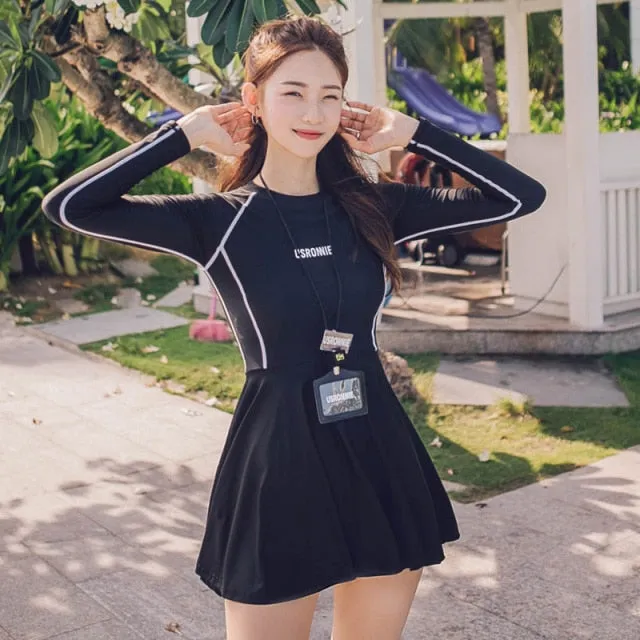 Rash Guards Women Long Sleeve Bathing Suit Swim Shirt Female Swimwear Skirt Surfing Lycra Swimsuit Girls Diving Suit Rashguard