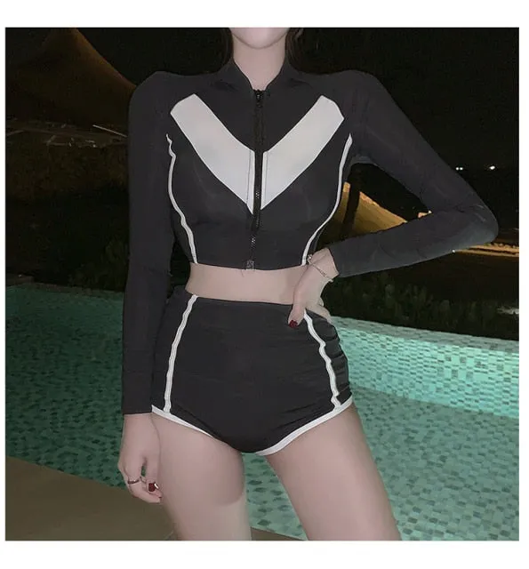Rash Guards Women Long Sleeve Bathing Suit Swim Shirt Female Swimwear Skirt Surfing Lycra Swimsuit Girls Diving Suit Rashguard