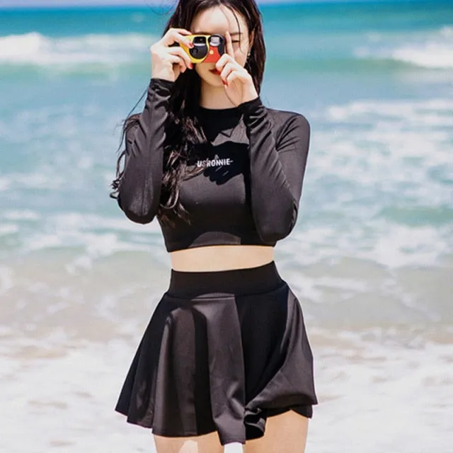 Rash Guards Women Long Sleeve Bathing Suit Swim Shirt Female Swimwear Skirt Surfing Lycra Swimsuit Girls Diving Suit Rashguard