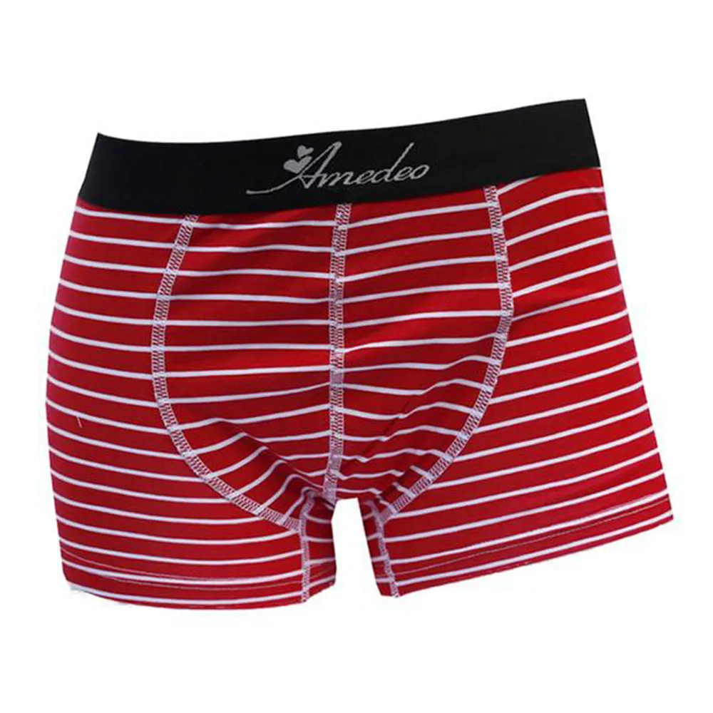 Red & White Striped Mens Boxer Briefs - Cotton Underwear Trunk for Men