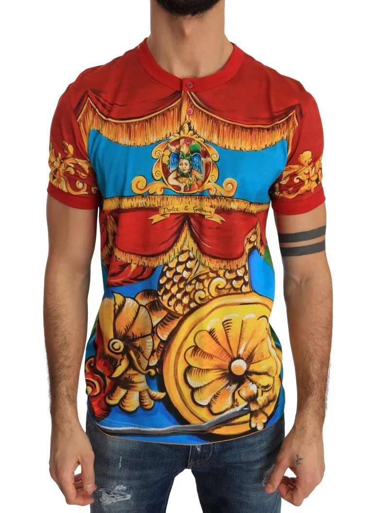 Red Cotton Henley T-Shirt