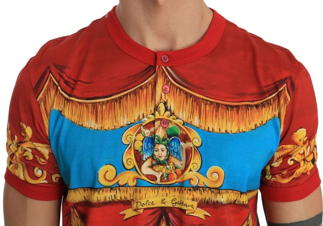 Red Cotton Henley T-Shirt