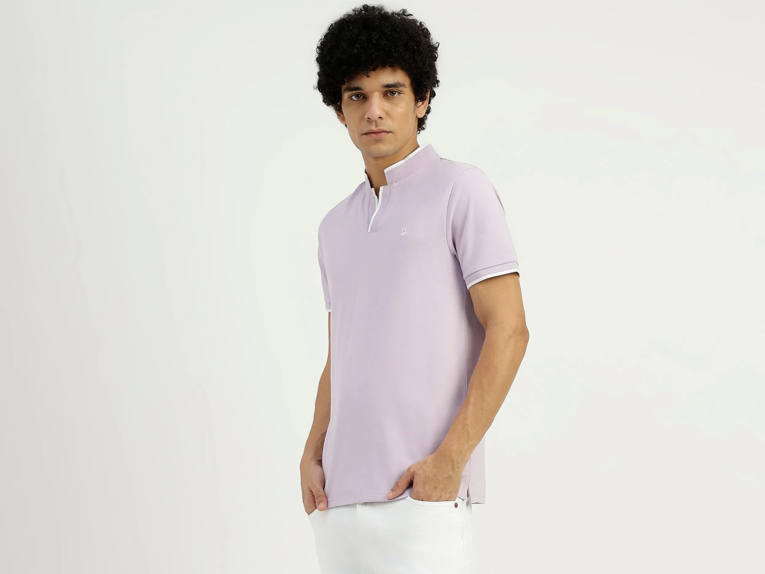 Regular Fit Henley Neck Solid T-Shirt