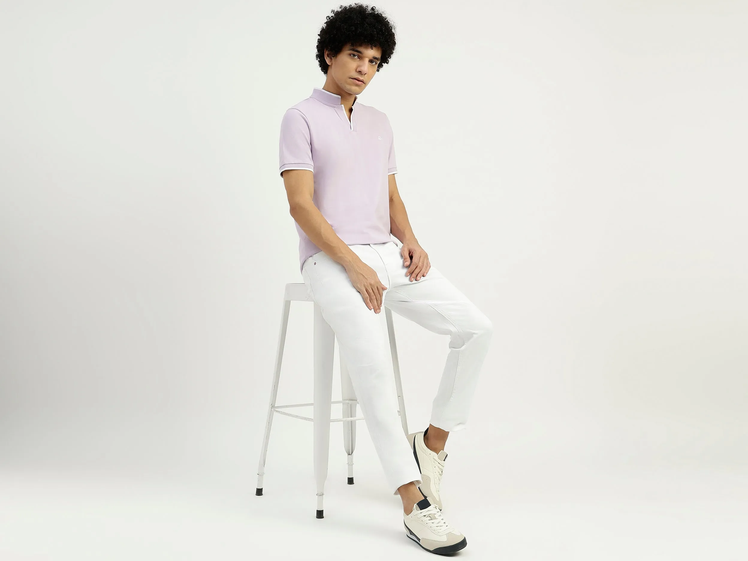 Regular Fit Henley Neck Solid T-Shirt